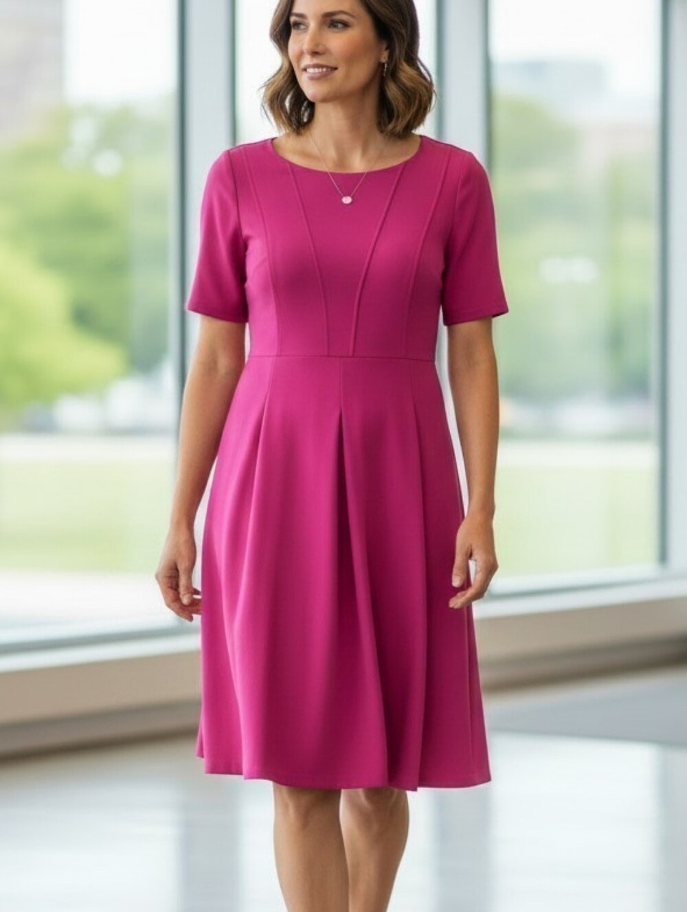 9 & Co. Magenta Fuchsia Flattering Fit & Flare Dress Size 14